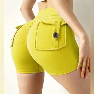 Yellow Pocket Scrunch Shorts